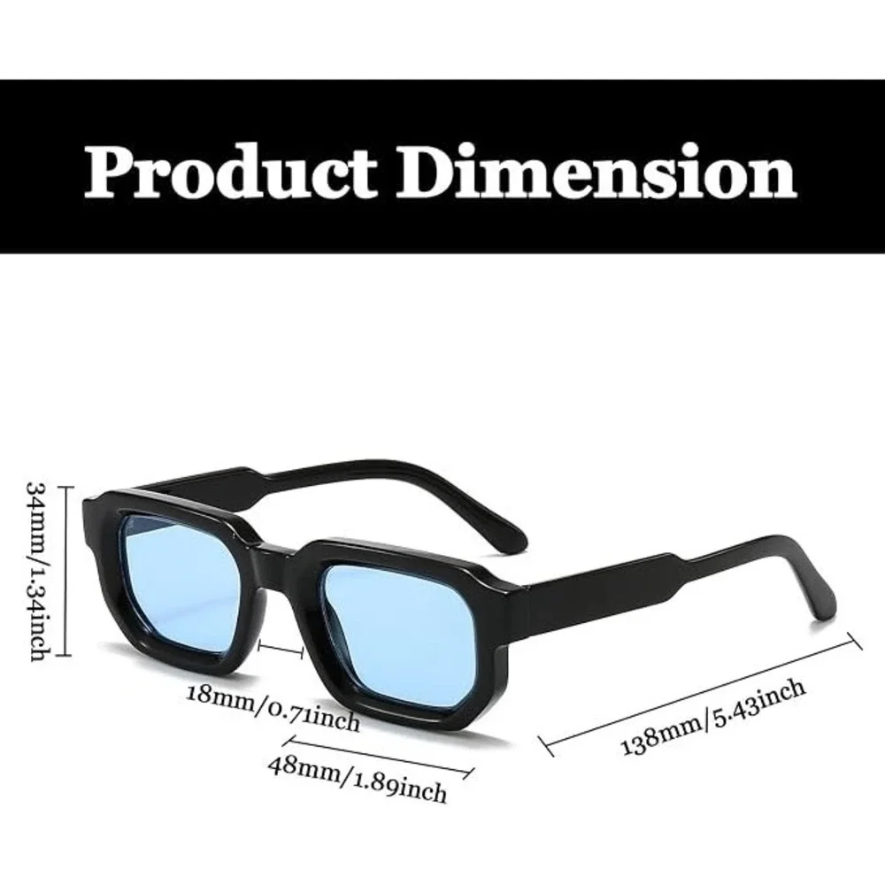 Womens Black Chunky Square Sunglasses Blue Tinted Lens Retro Geometric Eyewear